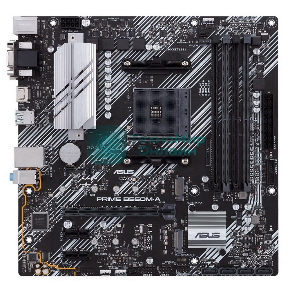 Материнская плата ASUS PRIME B550M-A, AM4, AMD B550, 4xDDR4, 4xSATA, 2xM.2, 1xPCIe 4.0 x16, 2xPCIe x1, 1xDVI-D, 1xHDMI, 1xVGA, 1x 1Gb LAN, 2xUSB 3.2 Gen 1, 2xUSB 2.0, 3x3.5 мм, 7.1, mATX