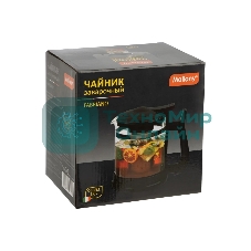 Чайник заварочный MALLONY Fabriano, объем 1,6 л, стеклянный, ручка/крышка/дно из полипропилена, черный (910130)