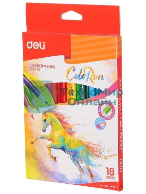 Карандаши цветные Deli EC00310 ColoRun, тополь, 18 цветов, коробка с европодвесом