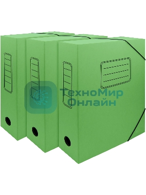 Папка архивная на резинке Silwerhof 1914777 микрогофрокартон корешок 75мм, зеленый (упаковка: 3шт)