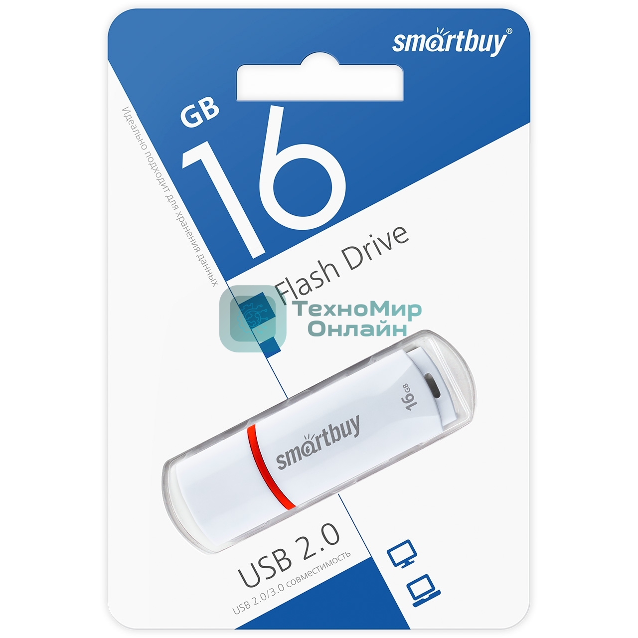Флешка USB SmartBuy Crown white (SB16GbCRW-W), 16Gb, USB 2.0, R/W 15/5, белый/красный
