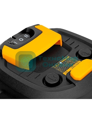 Строительный пылесос Denzel RVC20 желтый, 1400 Вт, уборка сухая/сбор воды/выдув, пылесборник мешок/контейнер, 20 л