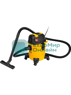 Строительный пылесос Denzel RVC20 желтый, 1400 Вт, уборка сухая/сбор воды/выдув, пылесборник мешок/контейнер, 20 л