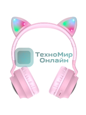 Беспроводные/проводные наушники Hoco W27 розовый, накладные, Bluetooth + проводной, «кошачьи ушки», до 5 ч.