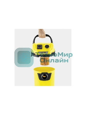 Строительный пылесос Karcher WD 3 P V-17/4/20 Workshop желтый, 1000 Вт, уборка сухая/сбор воды/выдув, пылесборник мешок/контейнер, 17 л