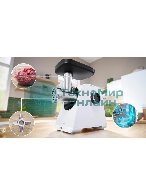Мясорубка электрическая Bosch MFWS607W белый, 2100 Вт, 3.5 кг/мин, реверс, насадки - 4