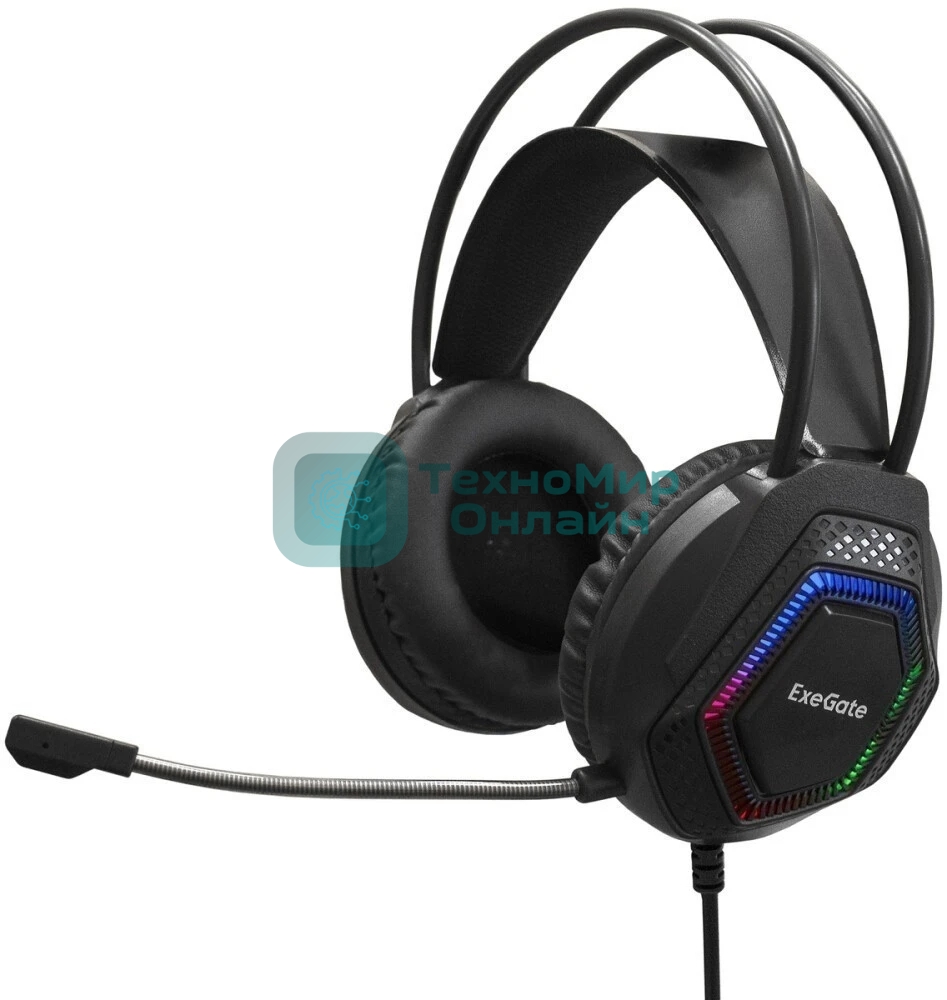 Гарнитура Exegate Cosmos HS-704GL чёрный, проводная, USB, виртуальный звук 7.1, подсветка