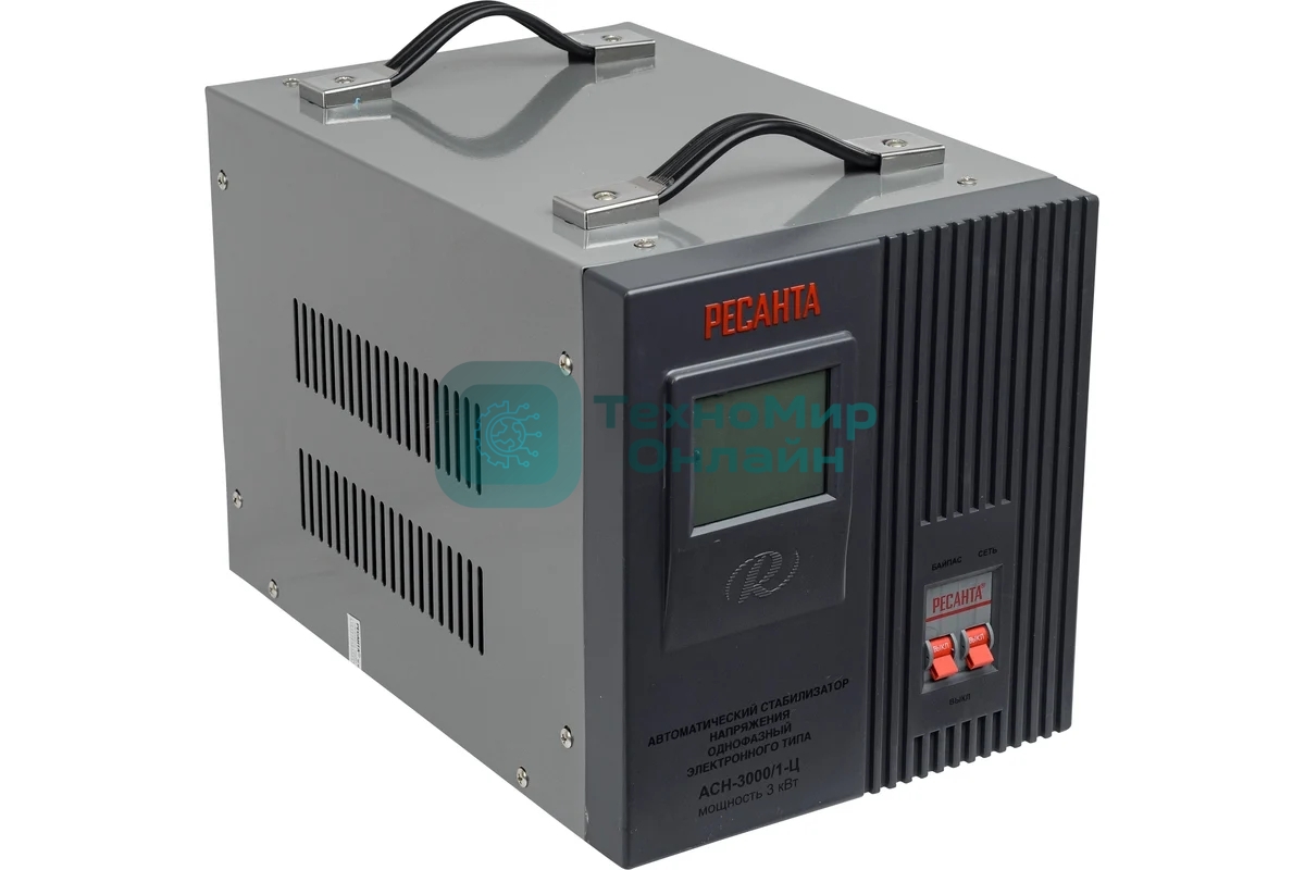 Стабилизатор напряжения Ресанта АСН-3000/1-Ц 63/6/5 Стабилизатор 220В±8%, Габариты 340х220х230, Вес 9 кг