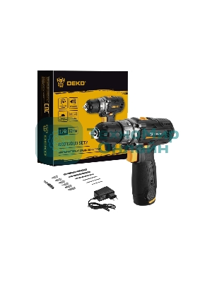 Дрель-шуруповерт Deko GCD12DU3 SET 2, 12 В, 1.5 Ач, 32 Нм, щеточный