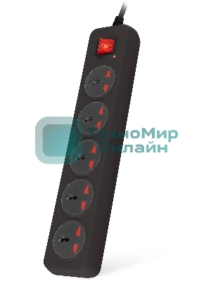 Сетевой фильтр Buro 500UNH-1.8-BG 1.8м (5 розеток) черный/серый (коробка)