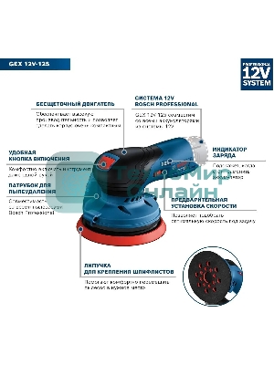 Эксцентриковая шлифмашина Bosch GEX 12V-125 D125мм аккум. (0601372101)