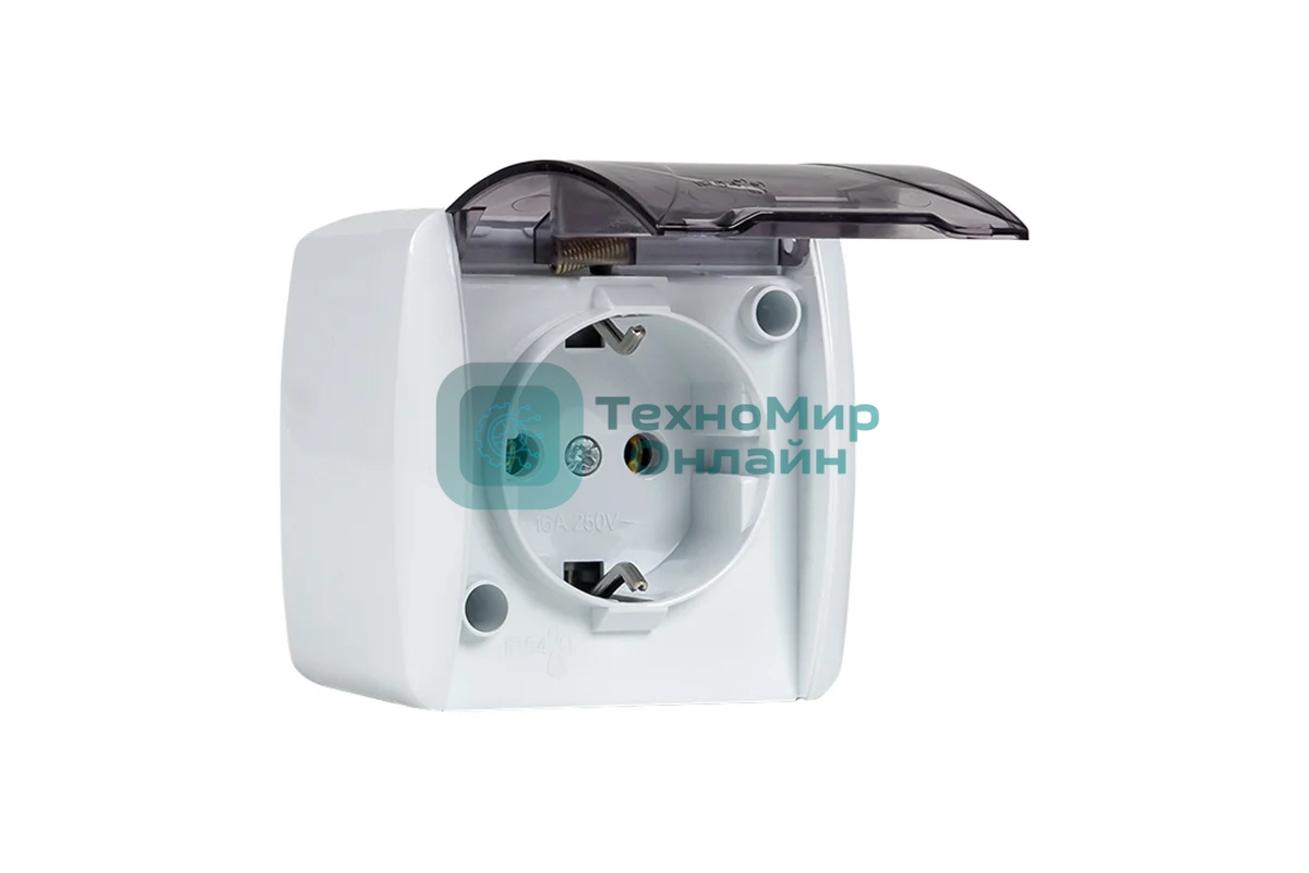 Розетка EKF EQR16-029-30-54-T PROxima Владивосток 1-местная 16А с заземлением с прозрачной крышкой IP54