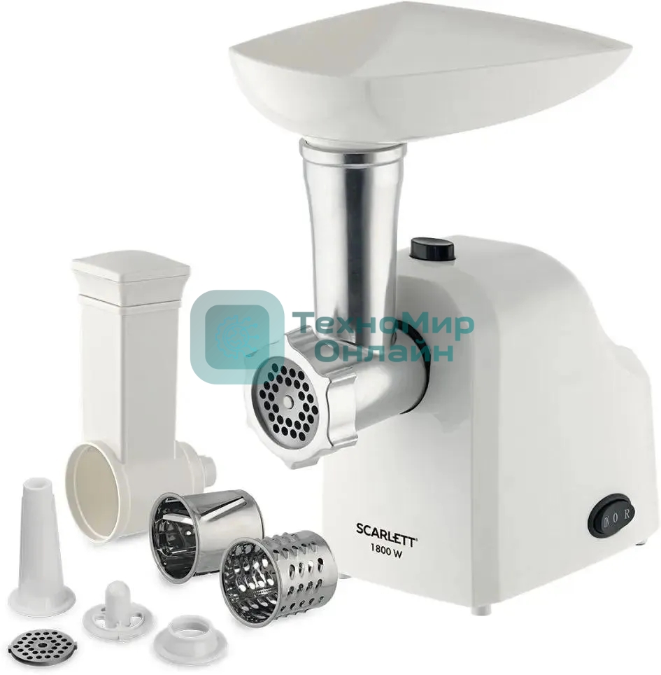 Мясорубка электрическая Scarlett SC-MG45M20 белый, 1800 Вт, 2.0 кг/мин, реверс, защита от перегрузки, насадки - 6