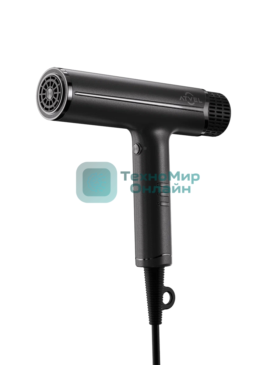 Фен Atvel AirJet HD6 серый, 1200 Вт, компактный, ионизация