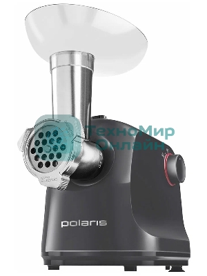 Мясорубка электрическая Polaris PMG1872 RUS серый, 1800 Вт, 2.0 кг/мин, реверс, защита от перегрузки, насадки - 4