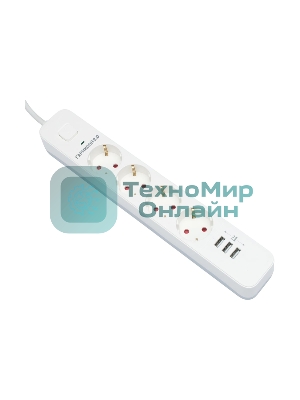 Сетевой фильтр Гарнизон 2.0 Мультипорт EPS-4-U3-W-4, 4 р, 10А, 3xUSB, 4 м, ур.защиты 2+, белый, пакет