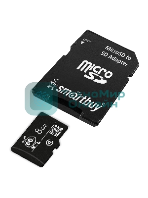 Флеш карта microSD 8Gb, Smartbuy microSDHC Class 4 (SD адаптер)