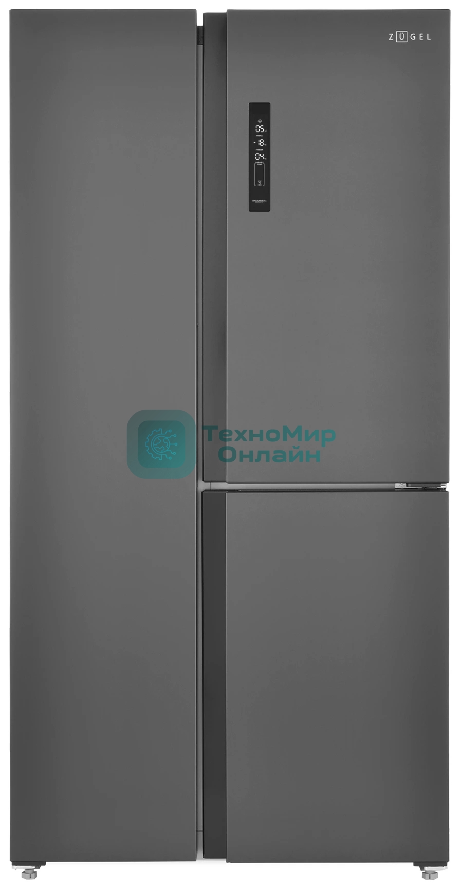 Холодильник Zugel ZRTD459XB черный трехкамерный 186/167л морозилка сбоку, No Frost, Side by Side
