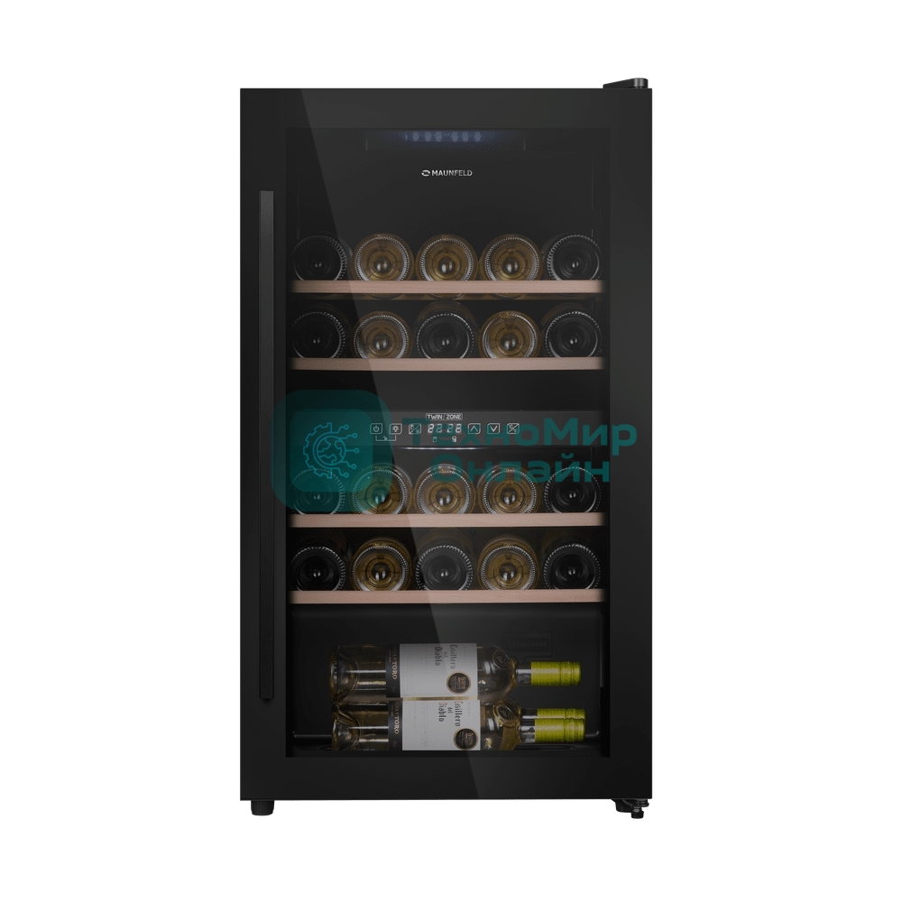 Винный шкаф Maunfeld MFWC-85D28 черный, 80 л, 2 отсека, 28 бут., класс G