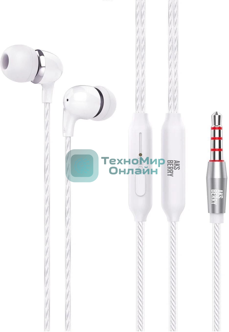 Проводные наушники Aksberry Y1 белый, внутриканальные, микрофон