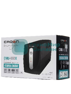 Источник бесперебойного питания Crown CMU-650X (650ВА/360 Вт; 2хEURO резервным питанием и фильтрацией; 12V/7AH х 1; пластик)