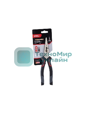 Плоскогубцы удлиненные Deli DL0104 200 мм, Cr-V, эксцентриковый шарнир, антикоррозийное покрытие, трехкомпонентная прорезиненная рукоять