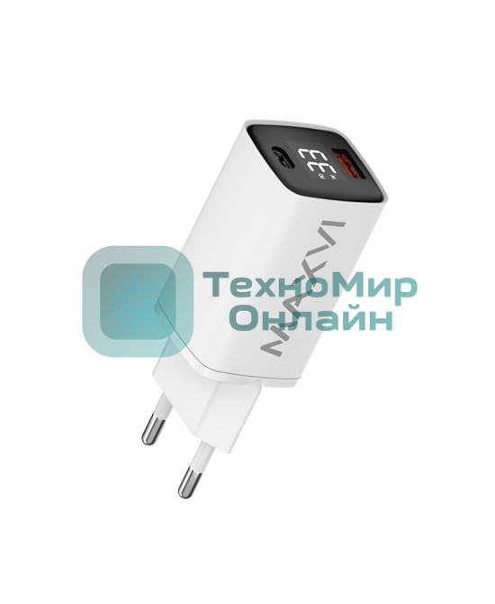 Сетевое зарядное устройство Maxvi A402PD LED 33W, 1xUSB-A, 1xUSB-C, белый
