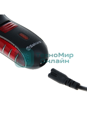 Электробритва Sakura SA-5414RB красно-черный(Бритва электрическая, сухое бритье, работа от аккумулятора. 3 бреющие головки. Индикатор заряда батарейки. Защитная крышка. Щеточка для очистки.)