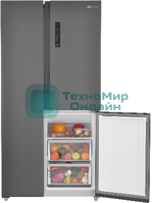 Холодильник Zugel ZRTD459XB черный трехкамерный 186/167л морозилка сбоку, No Frost, Side by Side