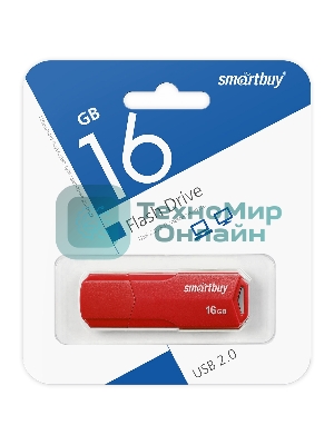 Флешка USB Smartbuy CLUE Red (SB16GbCLU-R), 16Gb, USB 2.0, R/W 20/10, красный
