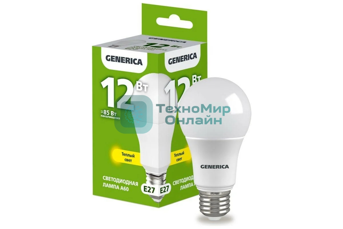 Лампа светодиодная GENERICA LL-A60-12-230-30-E27-G A60 12 Вт грушевидная 3000К E27 230В