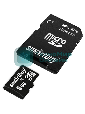 Флеш карта microSD 8Gb, Smartbuy microSDHC Class 4 (SD адаптер)