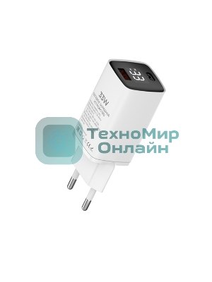 Сетевое зарядное устройство Maxvi A402PD LED 33W, 1xUSB-A, 1xUSB-C, белый