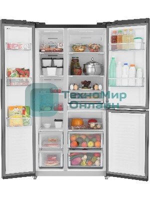 Холодильник Zugel ZRTD459XB черный трехкамерный 186/167л морозилка сбоку, No Frost, Side by Side