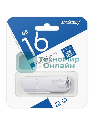 Флешка USB Smartbuy CLUE white (SB16GbCLU-W), 16Gb, USB 2.0, R/W 15/8, белый