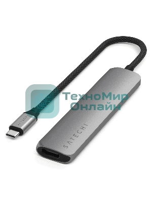 USB-концентратор Satechi 6-in-1 USB-C Slim Multiport Adapter (Type-C, HDMI, 2x Type-A, SD, microSD), до 75 Вт, Серый Док-станция ST-P6SM