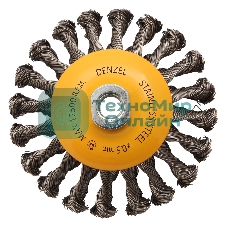 Щетка для УШМ Denzel 125 мм, М14, тарелка, крученая нержавеющая проволока 0,5 мм