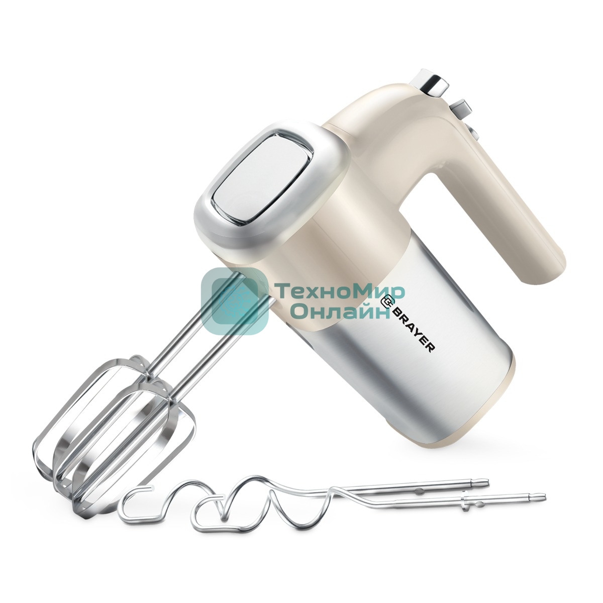Ручной миксер BRAYER BR1312 бежевый/серебристый, 800Вт