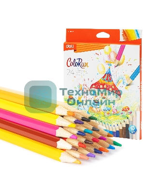 Карандаши цветные Deli EC130-24 ColoRun, шестигранный профиль, дерево 24 цвета, коробка с европодвесом (24шт)