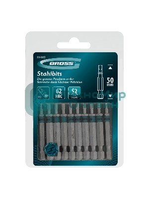 Бита Gross HEX 3х50 мм, сталь S2, шестигр., 10 шт.