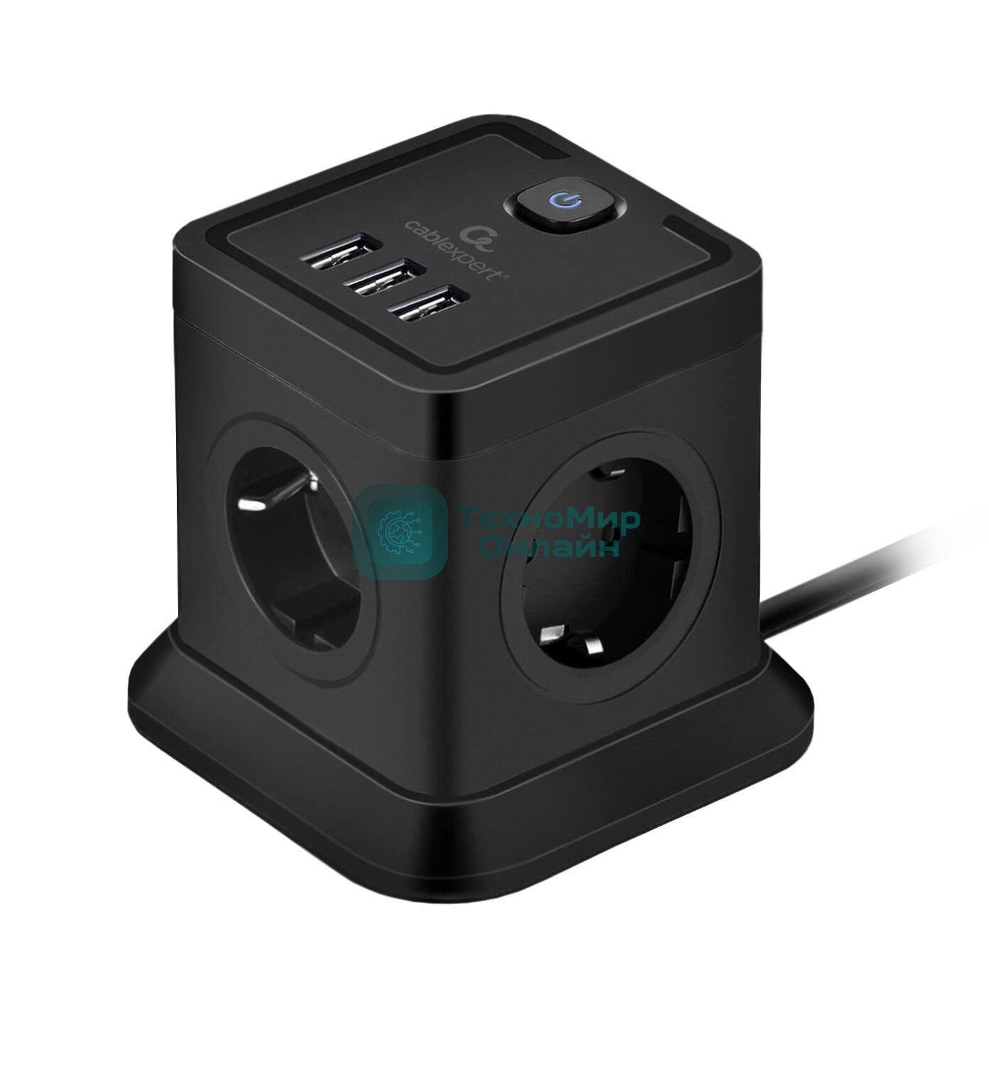 Сетевой фильтр Cablexpert Tower TWR-4-U3-B-2, 4 р, 10А, 3xUSB, 3.1А, 2 м, ур.защиты 2+, черный, коробка