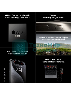 Смартфон Apple iPhone 15 Pro Max A3108 8Gb, 1Tb, Natural Titanium