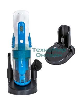 Пылесос вертикальный SUPRA VCS-5097 белый/синий, питание от аккумулятора, 140 Вт, уборка сухая, пылесборник 0.8 л