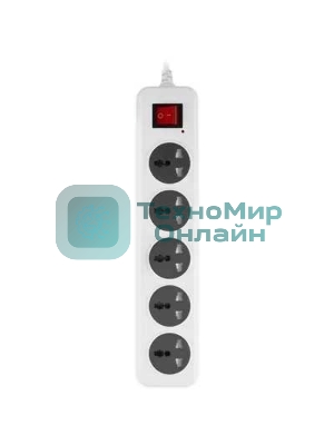 Сетевой фильтр Buro 500UNH-5-WG 5 м, 5 розеток, белый/серый, коробка