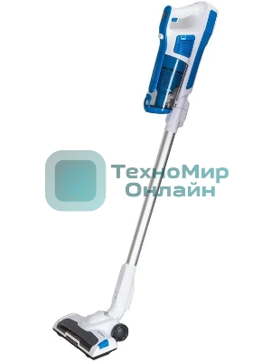 Пылесос вертикальный SUPRA VCS-5097 белый/синий, питание от аккумулятора, 140 Вт, уборка сухая, пылесборник 0.8 л