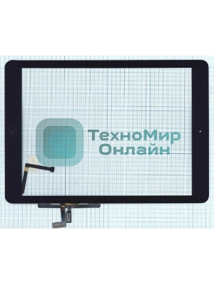 Сенсорное стекло (тачскрин) для iPad Air (A1474, A1475, A1476), черное с кнопкой OEM