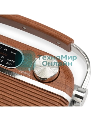 Радиоприемник портативный Hyundai H-PSR200 дерево коричневое/серебристый USB microSD