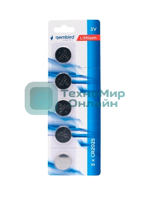 Батарейки литиевые Gembird Gb-CR2025-5B, тип CR2025, 5шт, блистер