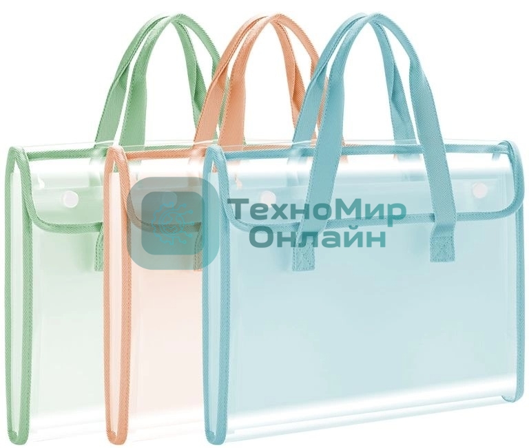 Папка-портфель Deli PM308BLUE на кнопке 7 отделений, A4 с окантовкой пвх, прозрачный/голубой