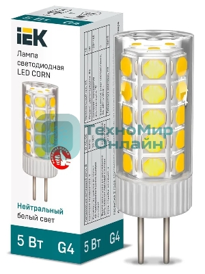 Лампа светодиодная IEK LLE-CORN-5-012-40-G4 CORN 5Вт капсула 4000К G4 12В керамика